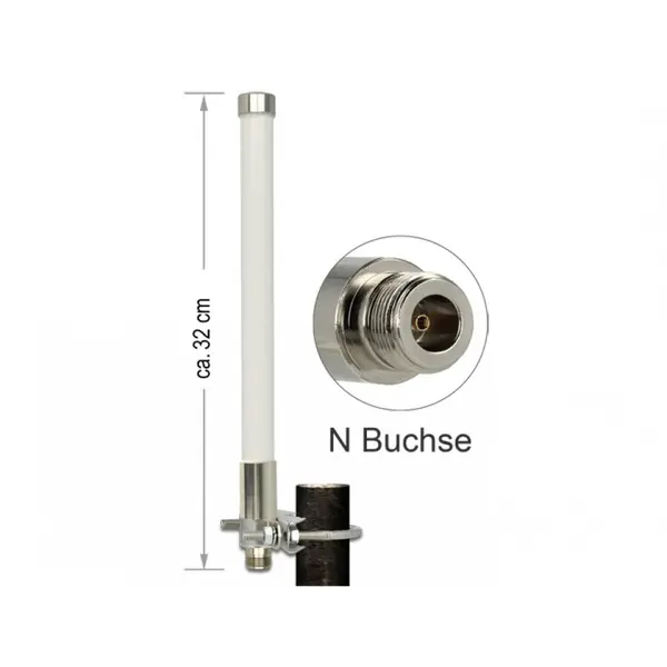 Delock Antenna N jack 3 dBi 32 cm omnidirectional fixed pole mount white outdoor LoRa 868 MHz, Delock 89583
