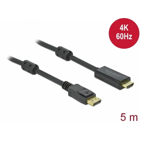 Delock Cablu activ Delock 85958, DisplayPort 1.2 la HDMI, 4K, 60Hz, lungime 5 m, Negru