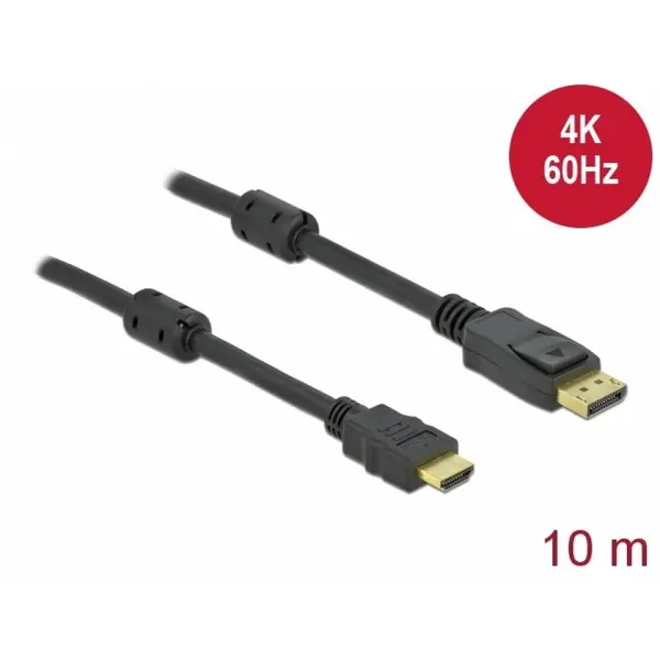 Delock Cablu activ Delock 85960, DisplayPort 1.2 la HDMI, 4K, 60Hz, lungime 10 m, Negru