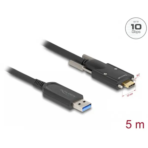 Delock Cablu activ optic USB 3.2 Gen1-A la USB type C cu suruburi T-T 5m, Delock 83200