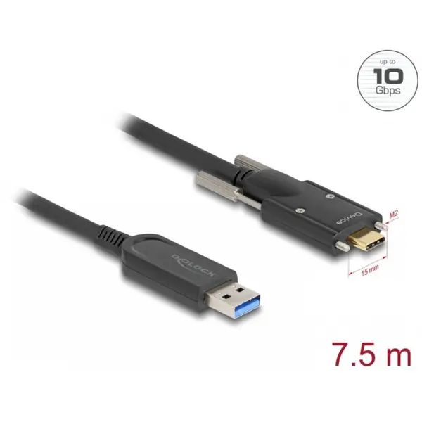 Delock Cablu activ optic USB 3.2 Gen1-A la USB type C cu suruburi T-T 7.5m, Delock 83201