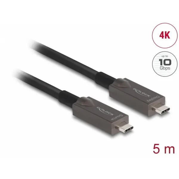 Delock Cablu activ optic USB 3.2 Gen2 Type C 4K144Hz/60W T-T 5m, Delock 84146