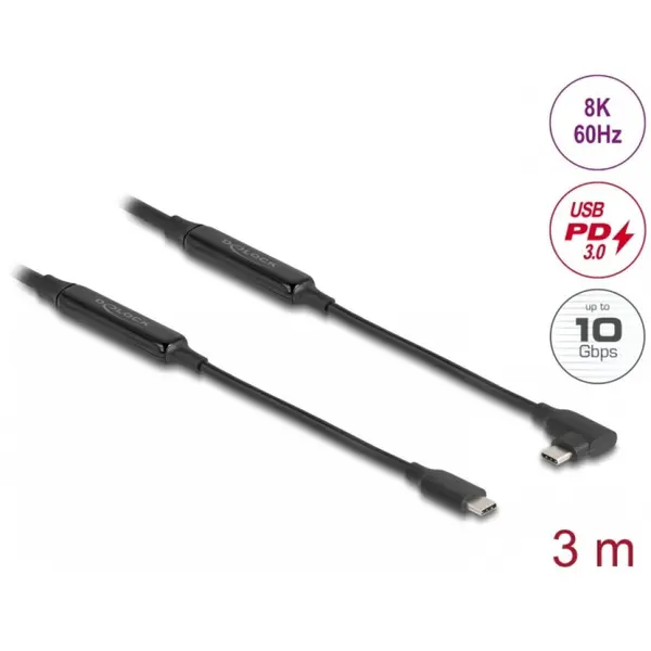 Delock Cablu activ USB 10 Gbps type C 8K60Hz/PD 60W E-Marker drept/unghi 3m, Delock 81195