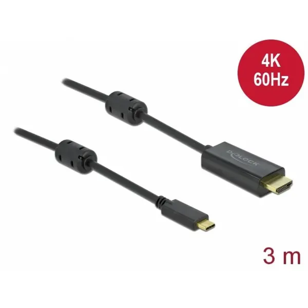 Delock Cablu activ USB Type-C la HDMI (DP Alt Mode) 4K60Hz T-T 3m Negru, Delock 85971