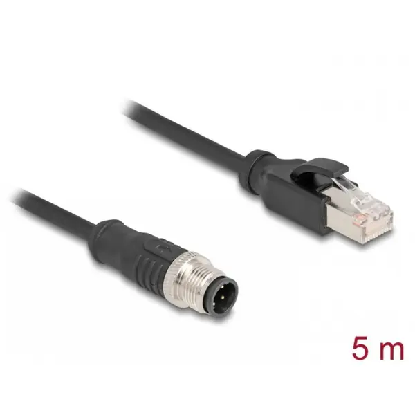 Delock Cablu de retea M12 4 pini D-coded la RJ45 PVC T-T 5m, Delock 80852
