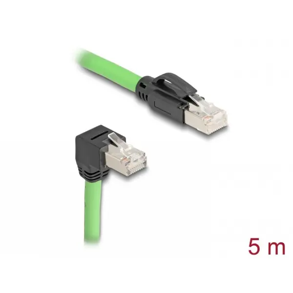 Delock Cablu de retea RJ45 Cat.6A SFTP drept/unghi jos TPU 5m Verde pentru medii industriale, Delock 80897