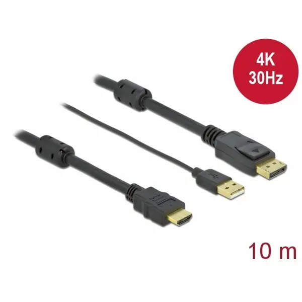 Delock Cablu HDMI la DisplayPort 4K30Hz cu alimentare USB T-T 10m, Delock 85968