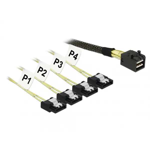 Delock Cablu Mini SAS HD SFF-8643 la 4 x SATA 7 pini T-M 1m, Delock 83393