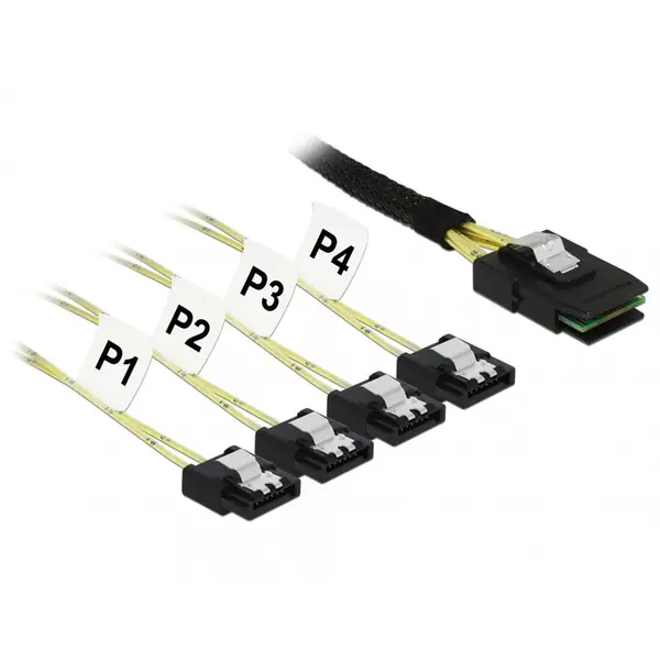 Delock Cablu Mini SAS SFF-8087 la 4 x SATA 7 pini 1m metal, Delock 85731