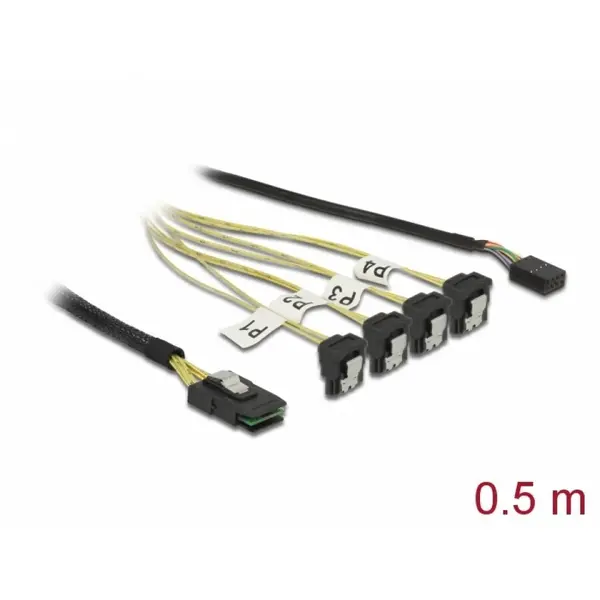 Delock Cablu Mini SAS SFF-8087 la 4 x SATA 7 Pini + Sideband 0.5m, Delock 85683