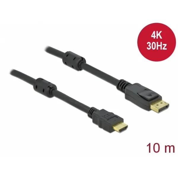 Delock Cablu pasiv Delock 85962, DisplayPort 1.2 la HDMI, 4K, 30Hz, lungime 10 m Negru
