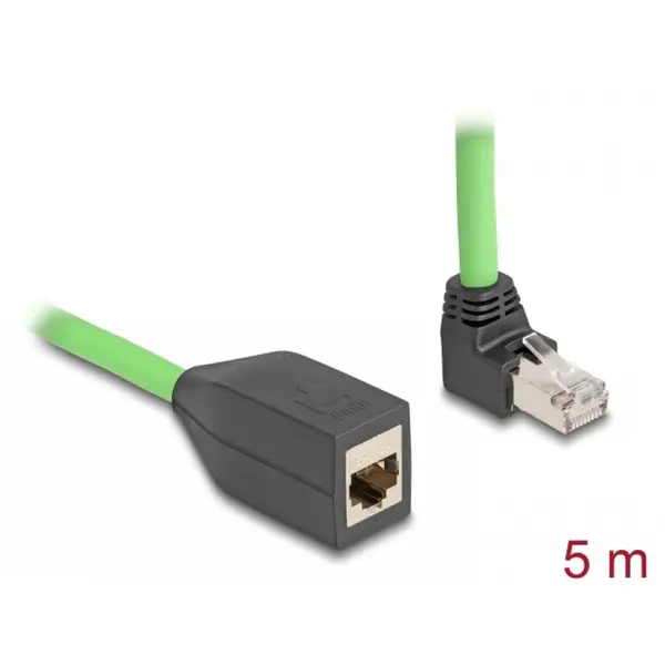 Delock Cablu prelungitor de retea RJ45 Cat.6A SFTP drept/unghi sus TPU 5m Verde pentru medii industriale, Delock 80885