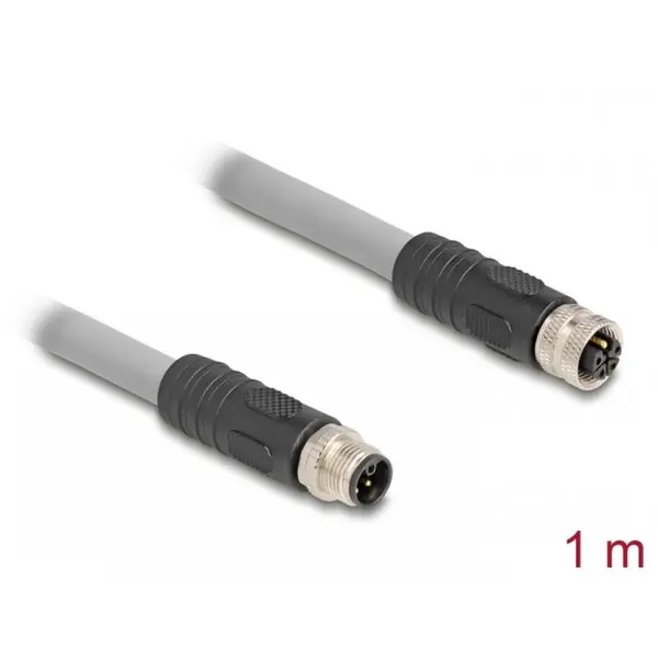 Delock Cablu prelungitor M12 L-coded 5 pini PUR/medii industriale T-M, 1m, Delock 80537, Gri