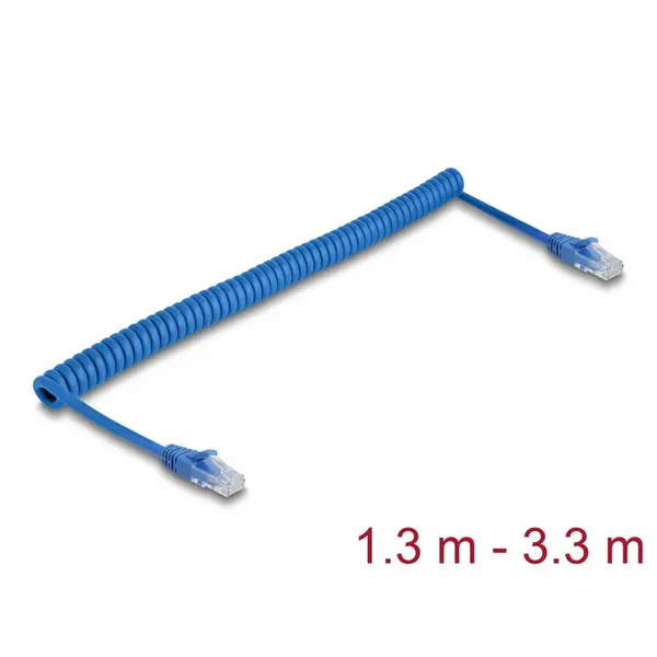 Delock Cablu spiralat RJ45 Cat.6 UTP max 3.3m Albastru, Delock 90363