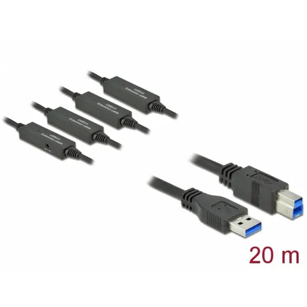 Delock Cablu USB 3.2 Gen 1-A la USB-B activ T-T 20m Negru, Delock 85382