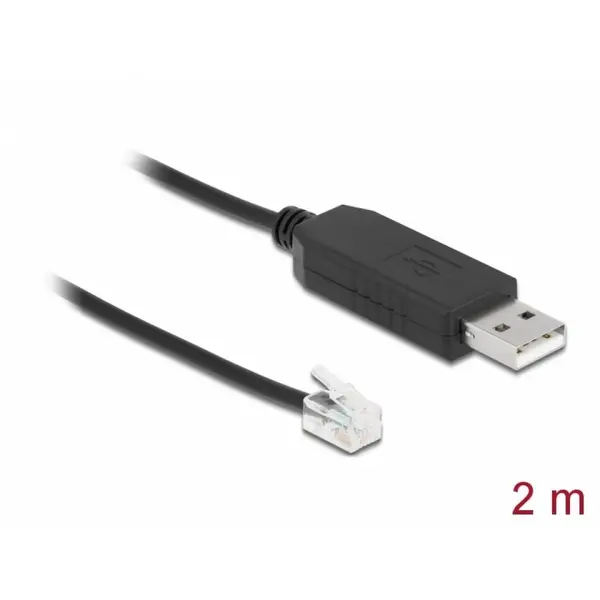 Delock Cablu USB-A la Serial RS-232 RJ10 cu protectie ESD Meade Autostar 2m, Delock 66738