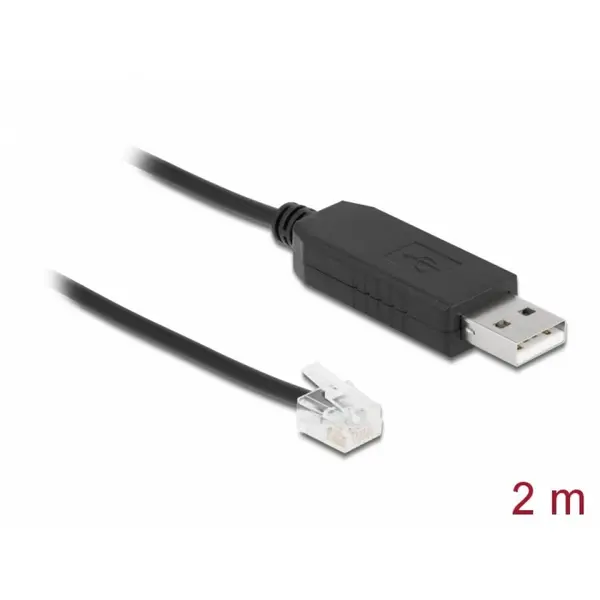 Delock Cablu USB-A la Serial RS-232 RJ12 cu protectie ESD Leadshine 2m, Delock 66737