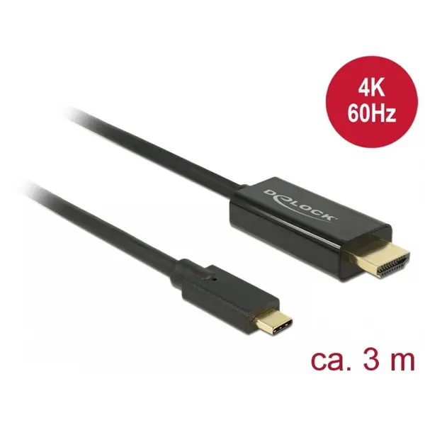 Delock Cablu USB-C la HDMI (DP Alt Mode) 4K 60 Hz 3m T-T Negru, Delock 85292