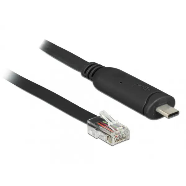 Delock Cablu USB-C la Serial RS-232 RJ45 (pentru router CISCO) T-T 2m Negru, Delock 63912