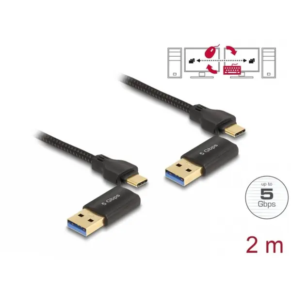 Delock Cablu USB type C Data Link + KM Switch 2m, Delock 83014