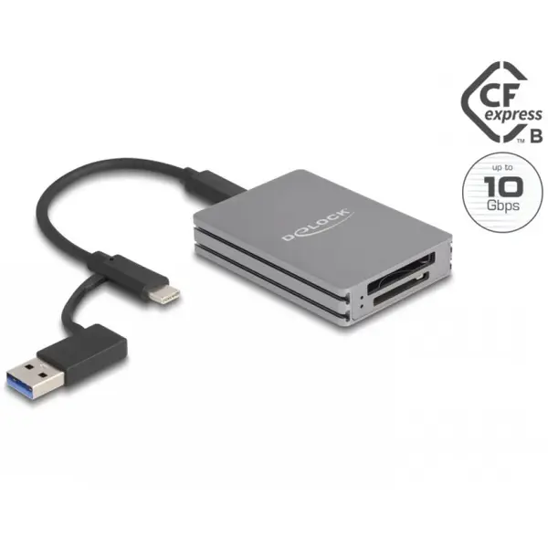 Delock Cititor de carduri Delock 91011, USB type C la SD/CFexpress type B, Gri