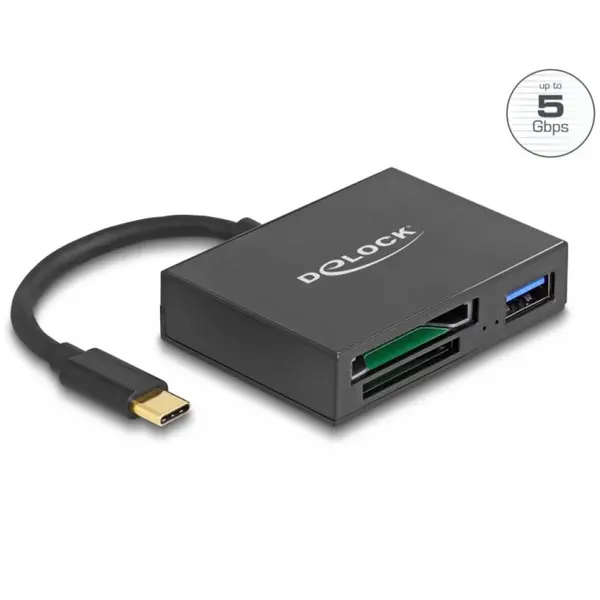 Delock Cititor de carduri USB type C pentru carduri de memorie XQD / SD + USB-A, Delock 91711