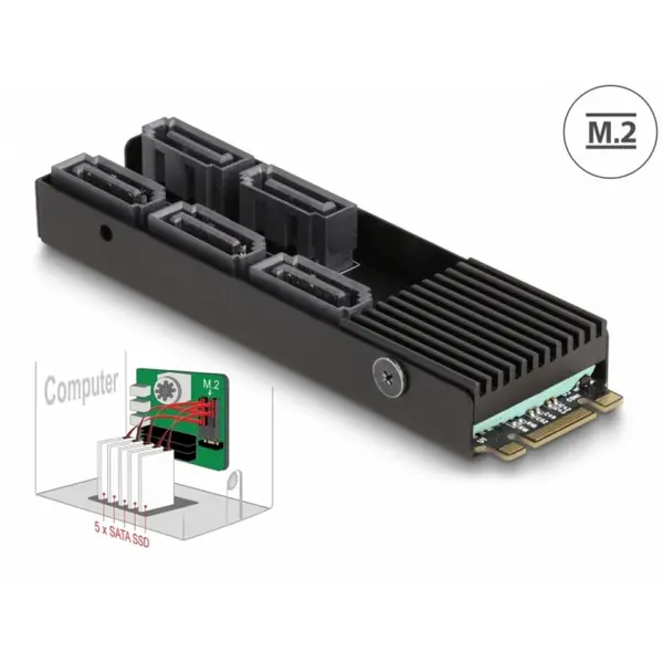 Delock Convertor M.2 2280 Key B+M la 5 x SATA cu racire, Delock 64051