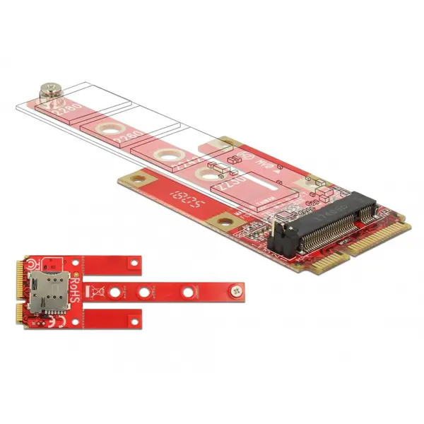 Delock Convertor Mini PCIe la M.2 Key B slot + Micro SIM slot, Delock 63384