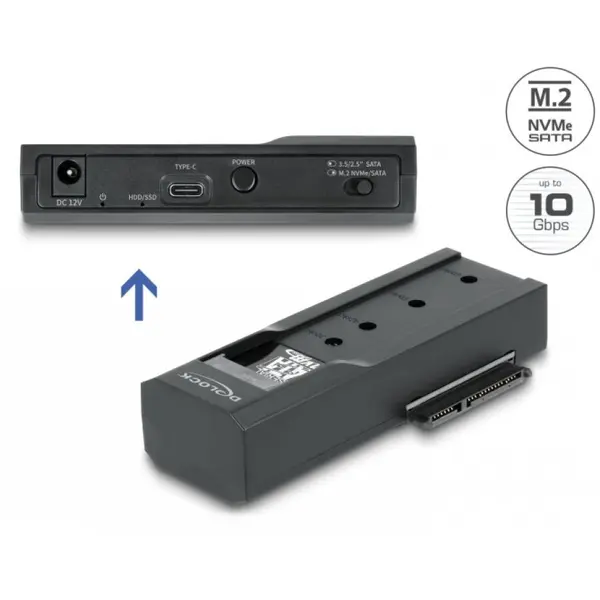 Delock Convertor USB type C la SSD M.2 NVMe sau SATA, Delock 64253