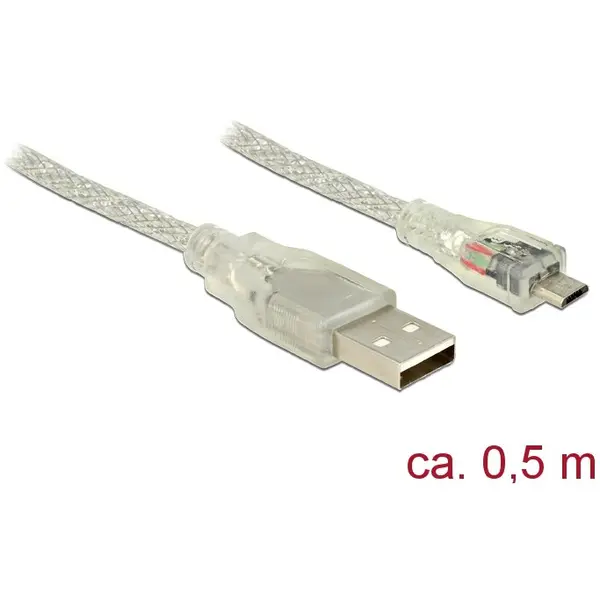 Delock Delock Cable USB 2.0 Type-A male > USB 2.0 Micro-B male 0.5m transparent