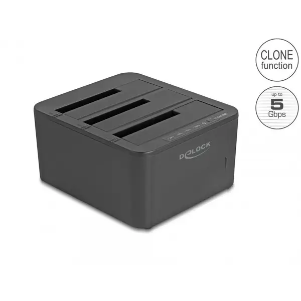 Delock Docking station 3 x SATA HDD/SSD cu 1:2 cu functie de Clona, Delock 64332