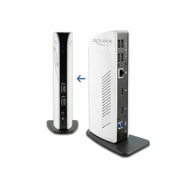 Delock Docking Station Dual HDMI Full-HD, USB 3.2, LAN , Audio, Alb-Negru