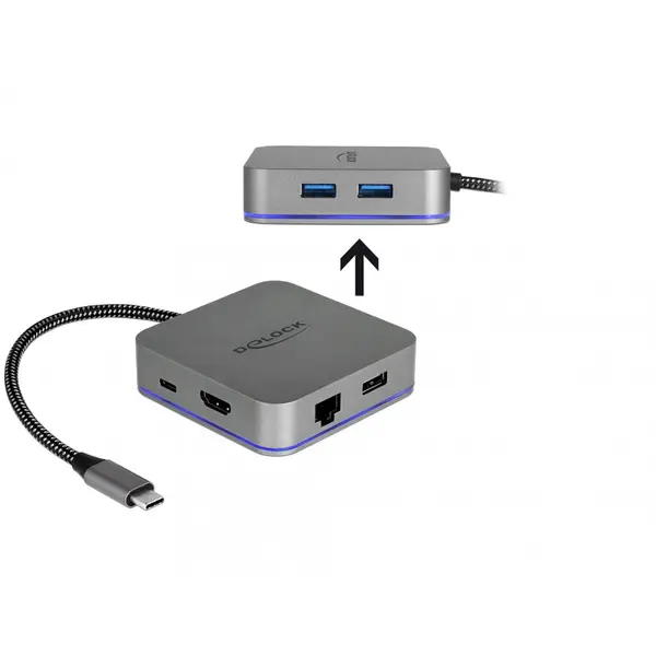 Delock Docking Station pentru dispozitive mobile USB-C la HDMI 4K/ Hub / LAN / PD 3.0 cu LED, Delock 87742