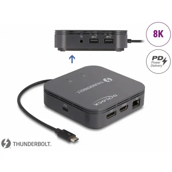 Delock Docking station Thunderbolt 3 la DisplayPort 8K30Hz MST/HDMI/USB/LAN/Audio/PD 3.0, Delock 87789