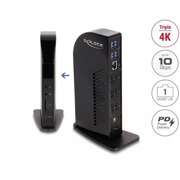 Delock Docking Station USB type C la 3xHDMI/3xDisplayport 4K/USB Hub/LAN/SD/Audio/PD 96W, Delock 88051
