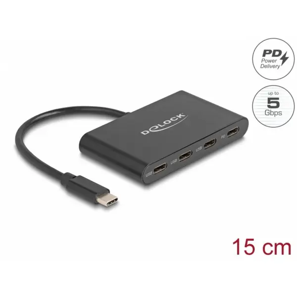 Delock HUB USB 3.2 Gen1 type C la 3 x USB type C + PD 100W, Delock 64174