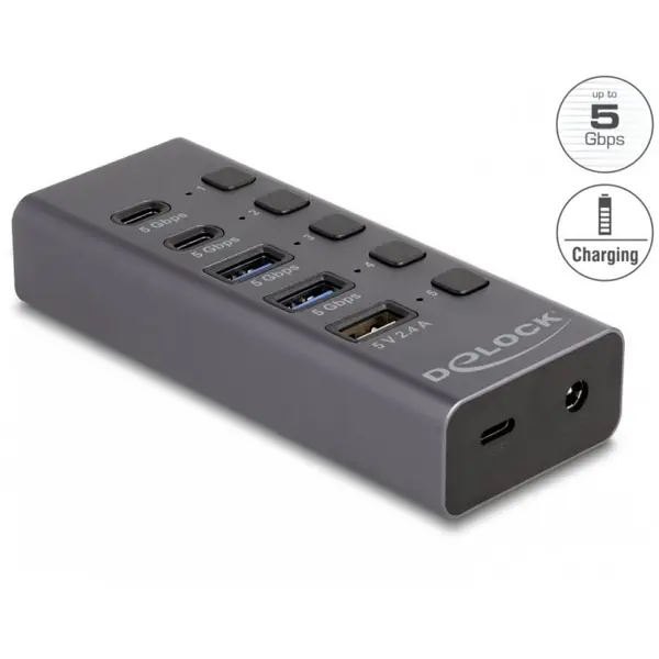 Delock HUB USB 3.2 la 2 x USB-A + 2 x USB Type C + 1 x Fast Charging cu Switch ON/OFF, Delock 64248