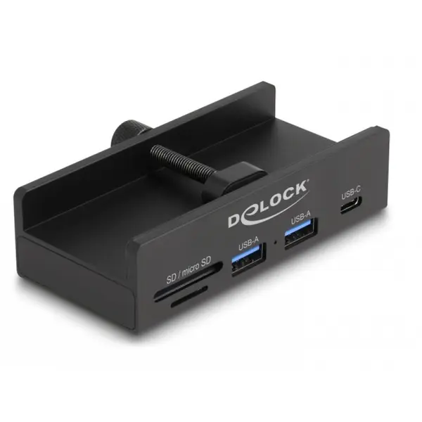 Delock HUB USB-A 5Gbps la 2 x USB-A/1 x USB Type C/SD+MicroSD montare monitor Negru, Delock 64263