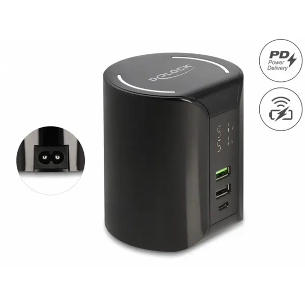 Delock Incarcator priza 1 x USB type C PD + 2 x USB-A 58W + incarcare wireless 10W, Delock 41441