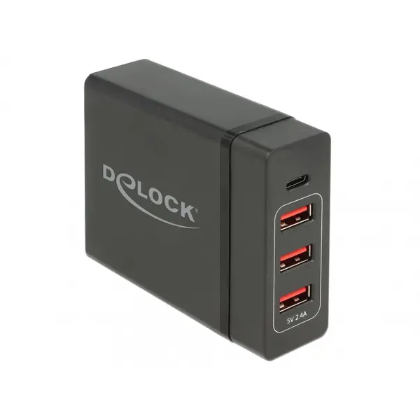Delock Incarcator universal 60W IEC C8 la USB-C PD + 3 x USB-A, Delock 63974
