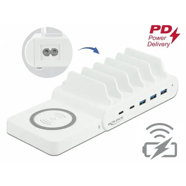 Delock Incarcator wireless + 2 x USB Type-C PD + 3 x USB-A 110 W, Delock 41450