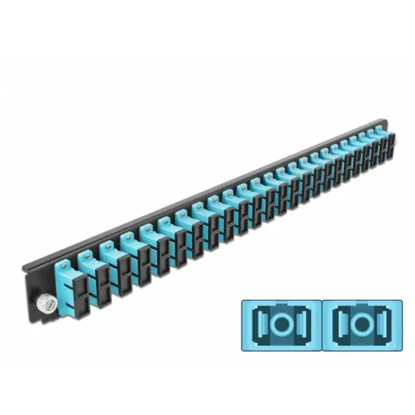 Delock Panoul frontal de legatura Delock 43366, 19 pentru carcasa 24 porturi SC Duplex OM3, Albastru deschis