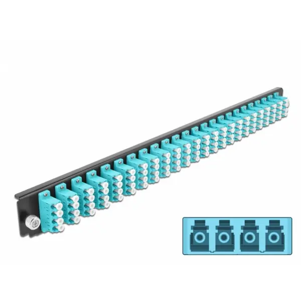 Delock Panoul frontal de legatura Delock 43372, 19 pentru carcasa 24 porturi LC Quad OM3, Albastru deschis