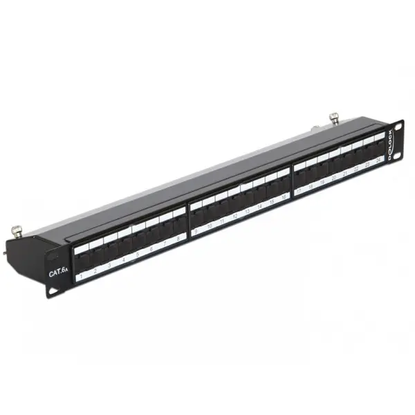 Delock Patch Panel 19 ecranat 24 Porturi Cat.6A cu protectie praf Negru, Delock 43320