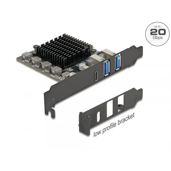 Delock PCI Express 1 x USB Type C 20 Gbps + 2 x USB-A 10 Gbps - LPFF, Delock 90891