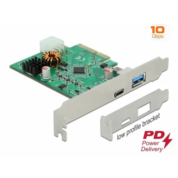 Delock PCI Express cu 1 x USB-C PD + 1 x SuperSpeed USB 10 Gbps (USB 3.2 Gen 2)-A, Delock 89001