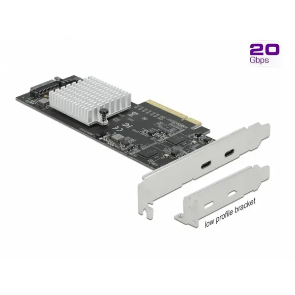 Delock PCI Express cu 2 porturi externe SuperSpeed USB 20 Gbps (USB 3.2 Gen 2x2)-C Dual Channel LPFF, Delock 89011