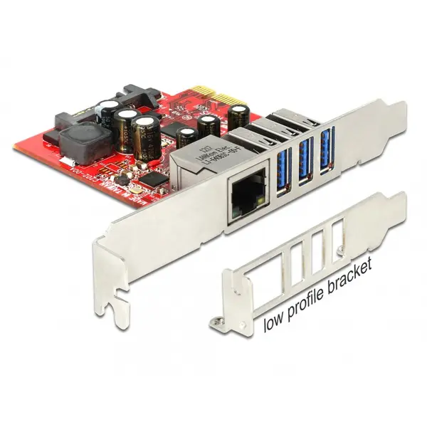 Delock PCI Express cu 3 x USB 3.0 + 1 x Gigabit LAN externe, Delock 89382