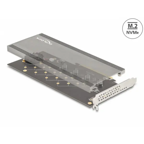 Delock PCI Express cu 4 x NVMe M.2 Key M cu ventilator - Bifurcation, Delock 90079
