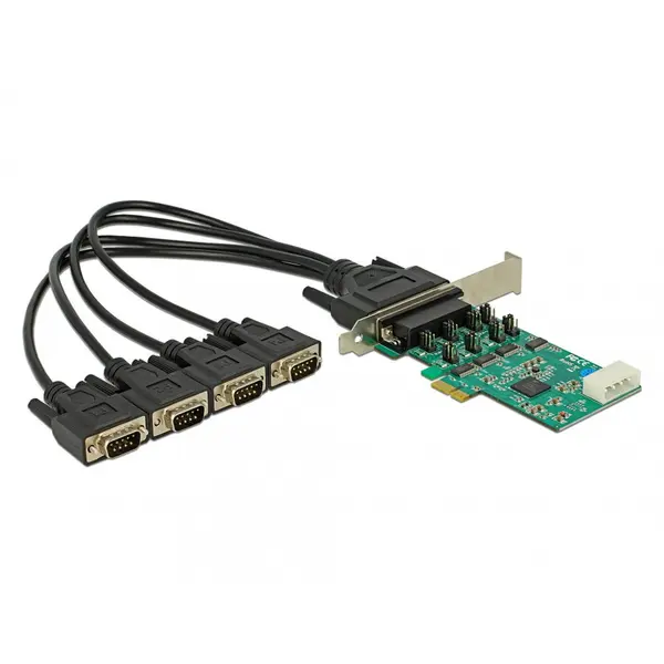 Delock PCI Express cu 4 x Serial RS-232 High Speed 921K cu Voltage supply, Delock 89335